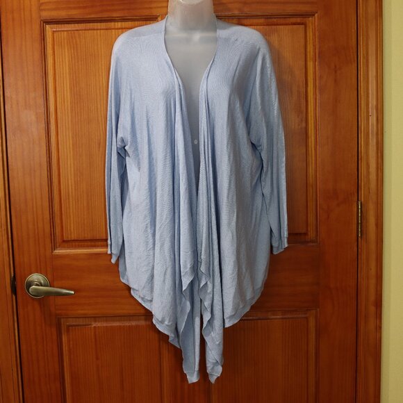 DKNY Light Blue Silk & Cashmere Open Front Draped Waterfall Cardigan Sweater M/L - Picture 1 of 10